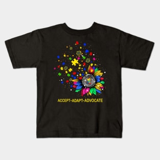 Accept Adapt Advocate Sunflower Autism Awareness Kids T-Shirt